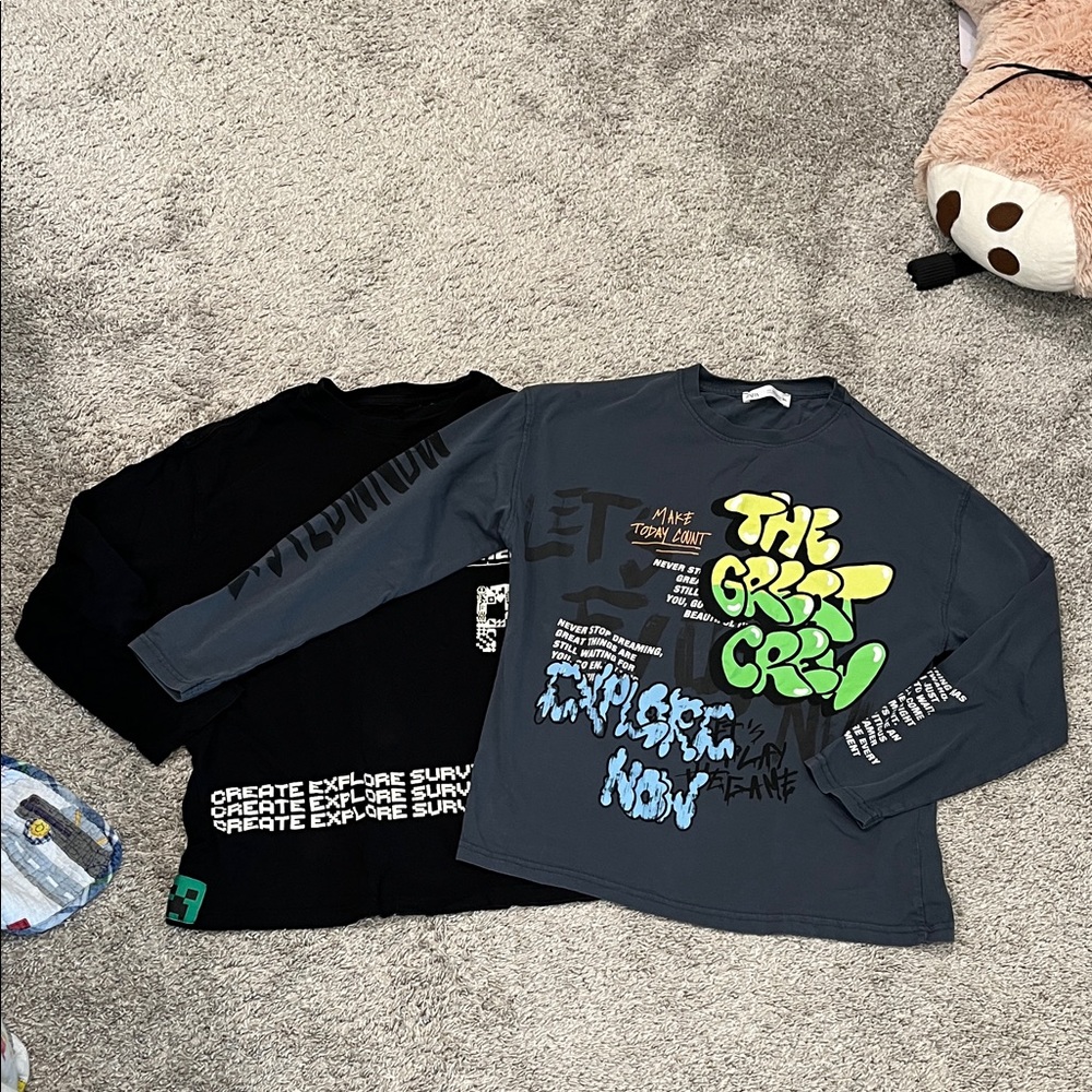 ZARA  Minecraft and Graphic Long Sleeve Shirts - Black and Gray